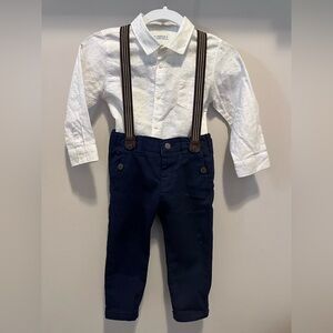 Mayoral 18m Blue & White 3-Piece Dressy Set with Suspenders
